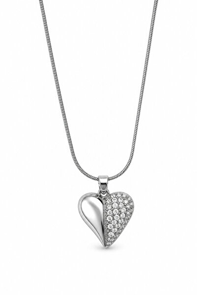 Jack Ferrero Gray Heart Pendant with Stone and Smooth Surface Stylish Steel N...