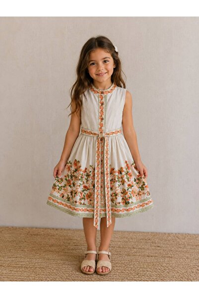 Uslukids Girl's Floral Patterned Short Sleeve Dress