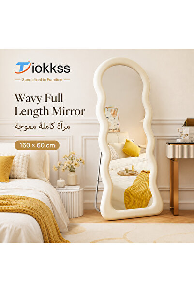 Tiokkss Wavy Full Length Mirror 160 × 60 cm, Cream White Floor Standing Mirro...