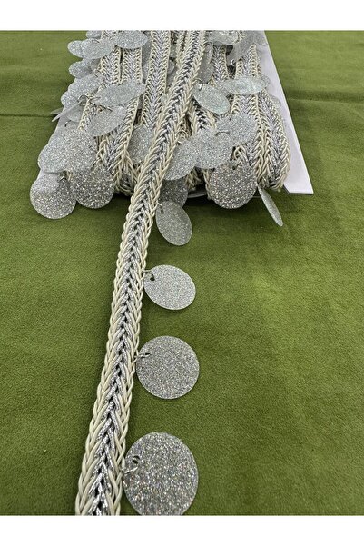 KAYA ARNİCA TEKSTİL Silver Glitter Sequin Dangle Mesh Ribbon-1 Meter