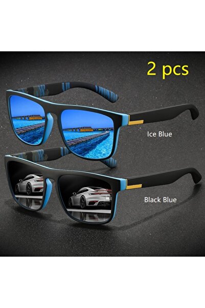 choice2 IceBlue-BlackBlue 2 Pieces Fashion Vintage Square Sports Sunglasses M...