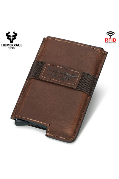 Choice1 coffee HUMERPAUL Slim Men's Holder Wallet Genuine Leather Pop Up Alum...