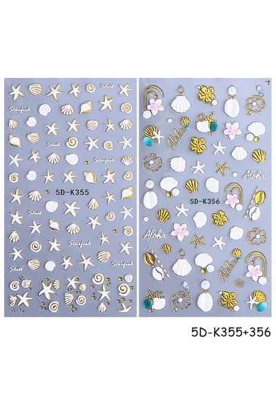 Choice ملصقات أظافر معدنية ثلاثية الأبعاد 5D-K355-356 بتصميم حيوانات المحيط ب...