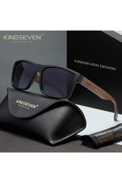 Choice1 نظارات شمسية KINGSEVEN بتدرج لوني رمادي، نظارات خشبية دائرية أنيقة لل...