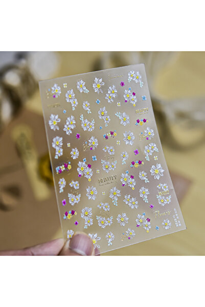 Choice1 1Pcs 5D Embossed Nail Stickers White Yellow Small Daisy Decals Beauty...