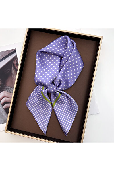 Choice3 وشاح مربع للنساء مقاس 70×70 سم بطباعة 4 نقاط بنفسجية، ملمس حريري، مند...