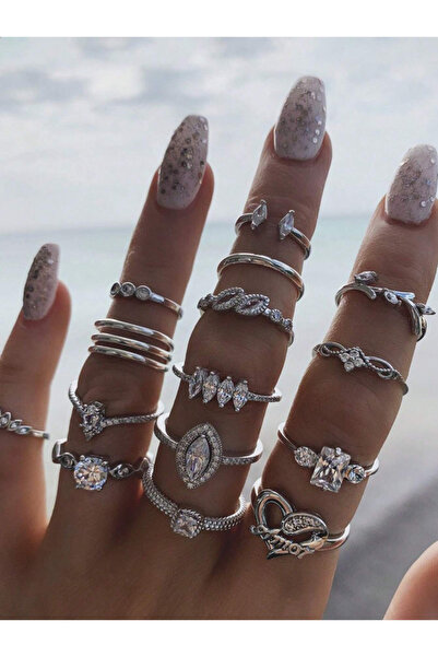 Choice AYA5797 مجموعة من 15 قطعة خواتم مفتوحة بتصميم قلب مجوف مرصع بالأحجار ا...