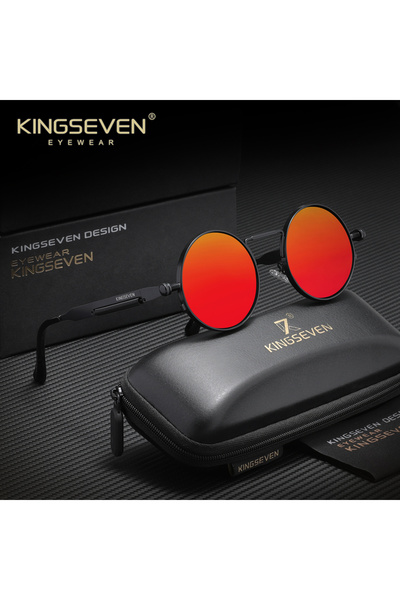 Choice Black Red KINGSEVEN Polarized Round Sunglasses Men Retro Vintage Style...