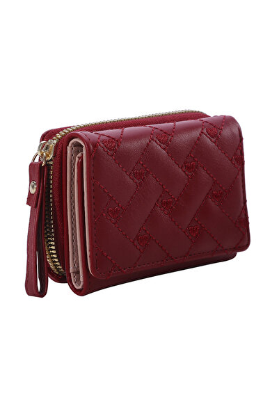 Choice3 red Women Wallet For PU Leather Fashion Embroidered Love Tri-fold Sma...