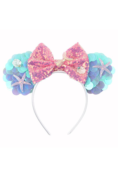 Choice20 TDMQ093-14 Mermaid Mouse Ears Headbands Pearl Hair Sequins 5“Bows Fo...