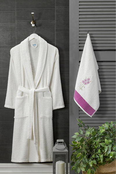 Eponj Home Bathrobe - Embroidered Towel Set Cora Cream S/M+45X85Cm