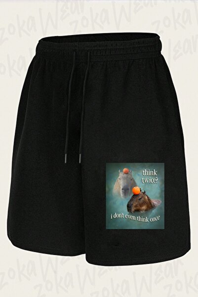 ZOKAWEAR Unisex Think Twice I Don'T Even Think Capybara Design Printed Shorts