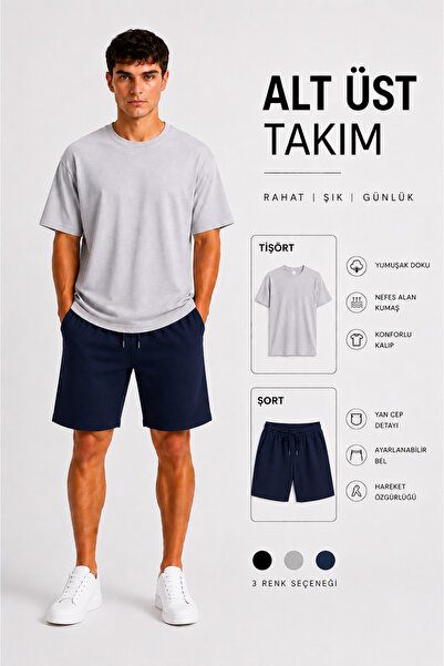JULİA MODA Men's Shorts-T-Shirt Set Breathable Lightweight Fabric Maximum Com...