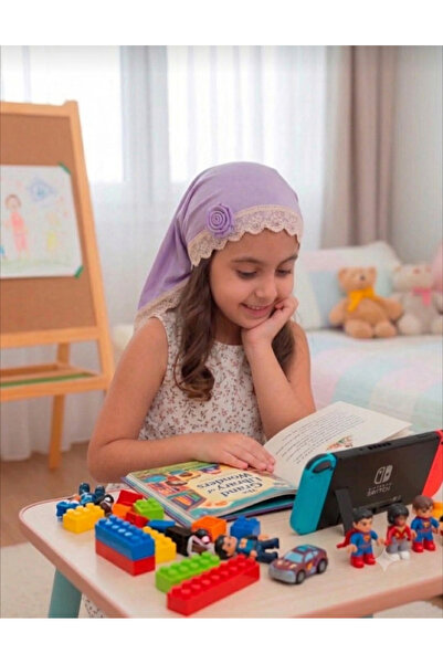 tayuya Kız Çocuk Viskon Bone - Arkası Üçgen Dantelli Tasarım Çocuk Bonesi 2/9...