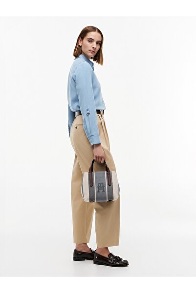 Tommy Hilfiger TH LOGOLU CITY MINI SATCHEL JACQUARD PAMUK VE DERİ EL ÇANTASI ...