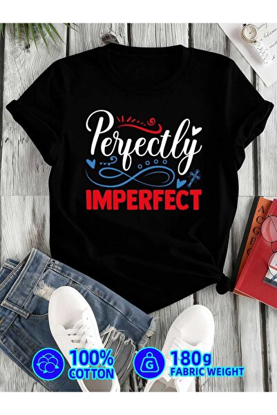 212Wear Perfectly Imperfect Tee funny humor t-shirt print women 180G 100% bla...