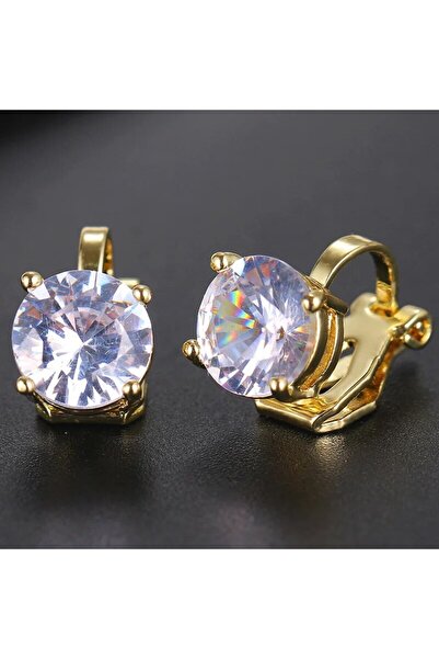 Choice1 E Trendy Round Cubic Zirconia Copper Clip Earrings For Women Gold Col...