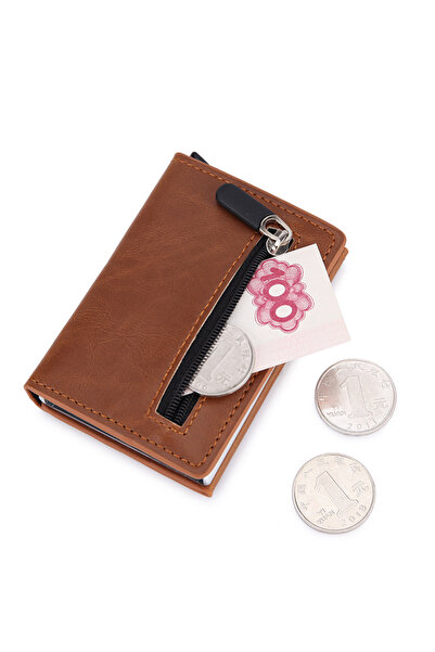 Choice brown DIENQI Anti Rfid id Card Holder Case Men Leather Metal Wallet Ma...