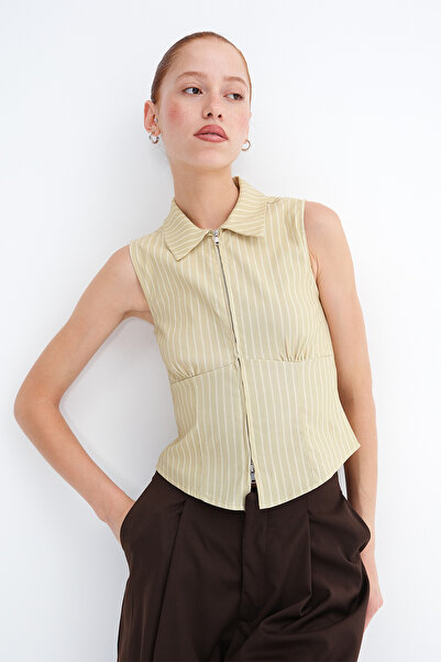 Addax Striped Zipper Shirt G18497