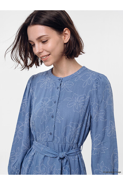 LC Waikiki Hakim Collar Patterned Belted Layered Dress
