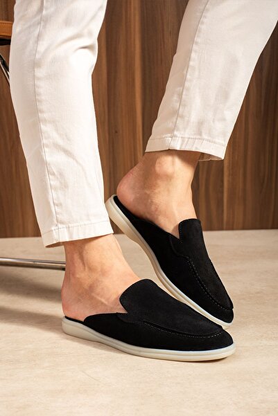Zerenyus Zrc2625 - Firenze Genuine Leather Casual Men's Slippers Black