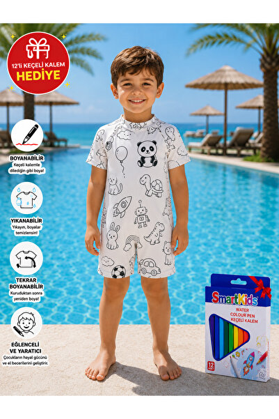 Parti Selesi Boyanabilir Çocuk Mayosu Yüzücü Mayo 2-8 Yaş | 12'li Smart Keçel...