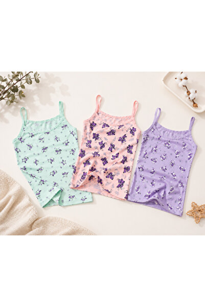 DİAMOND OUTLET Girls' Cotton String Strap Undershirt Set of 3 Colorful Unders...