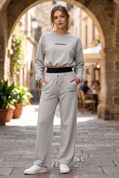 TOFİSA Σετ Φόρμας Oversize Crop Stone - 28609-TAS