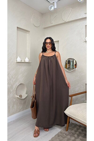 miraylawear LUNA KAHVE RENKLİ ASKILI SALAS KADIN MAXİ ELBİSE