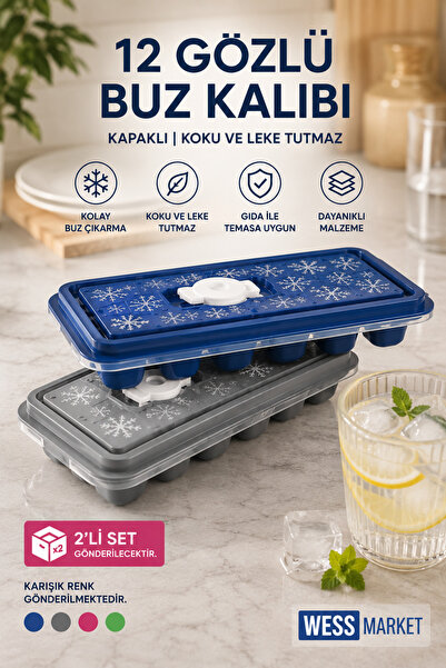 WESS 2 Pieces of Silicone Ice Trays - 12-Chamber Non-Stick Silicone Cocktail ...