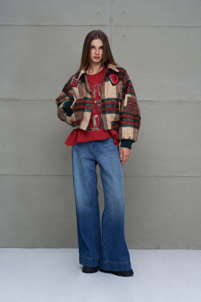 #vdr viadellerose Blue Plaid Detailed Denim Trousers 18269