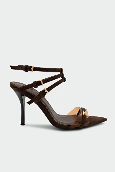 LAMİNTA Rigon Gold Accessory Buckle Women's Bitter Brown Heeled Shoes