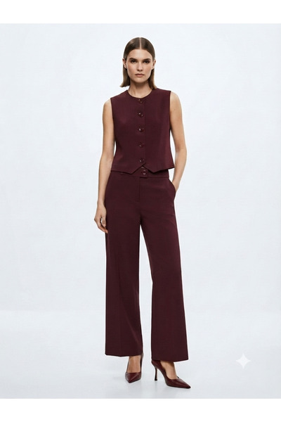 Butik Bordo Yelek-Pantolon Takım