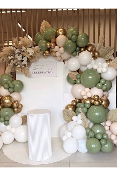 Çemrek Süs Parti Gold Chrome White Green Beige Balloon Chain Set of 100
