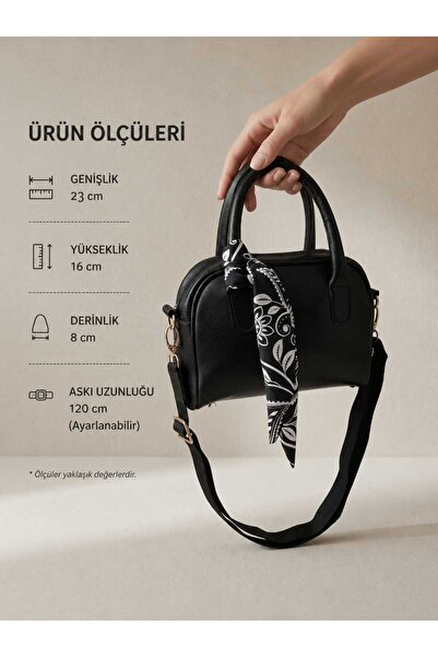 ALCONDZEND Women's Black Leather Handbag and Cross Shoulder Bag & Scarf Detai...