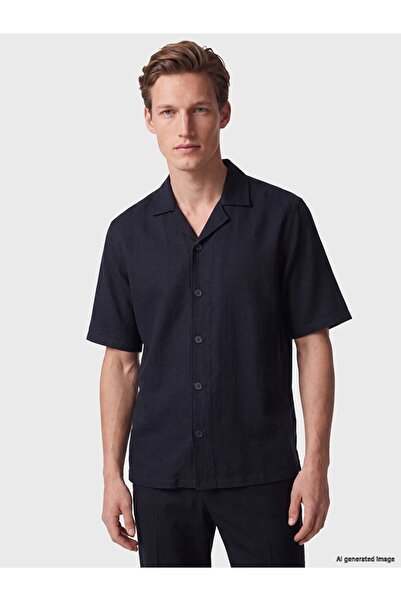LC Waikiki Southblue Navy Blue Regular Fit Linen Blend Men's Shirt
