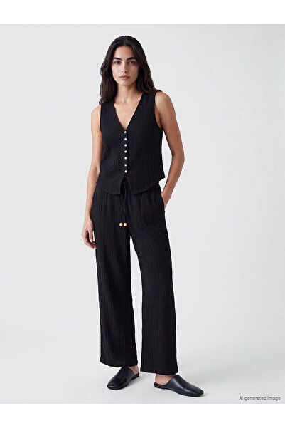LC Waikiki Trendlucky Women's Textured Trousers with Elastic Waist and Differ...