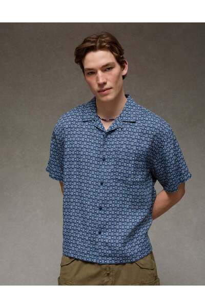 AMERICAN EAGLE AE Relaxed Fit Camp Collar Button-Up Shirt