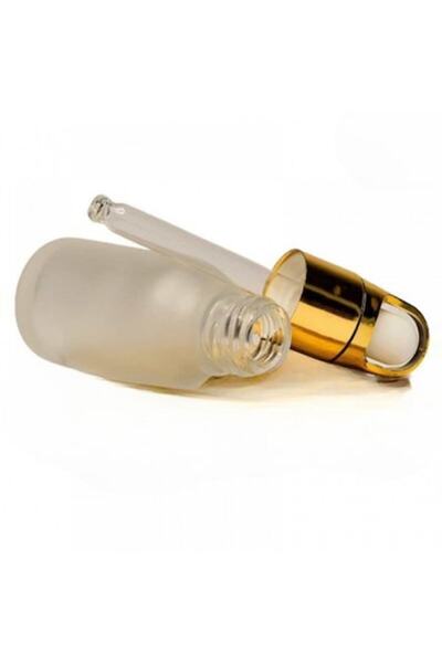 OEM Flacon din sticlă albă mată cu pipetă, capac auriu pentru pipetă/gumă alb...