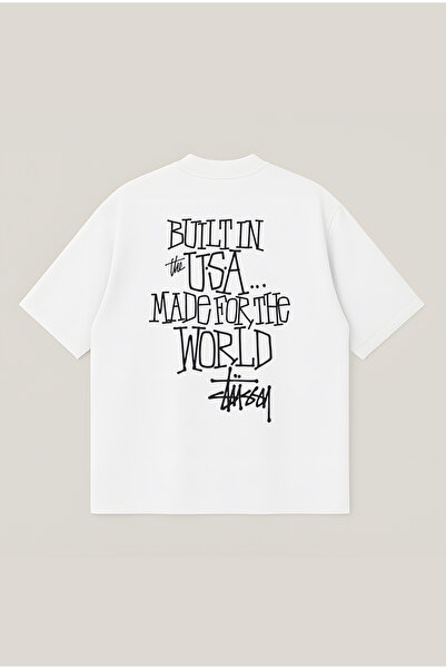 Moon Dancer Stussy Usa Made for the World Oversize Boxy Cut Unisex 100% Cotto...
