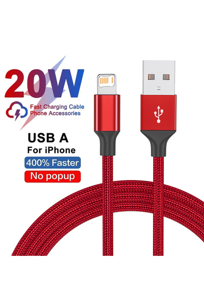 Choice8 كابل شحن سريع من القماش بطول 2 متر، أحمر اللون، 20 واط، يدعم USB، لأج...