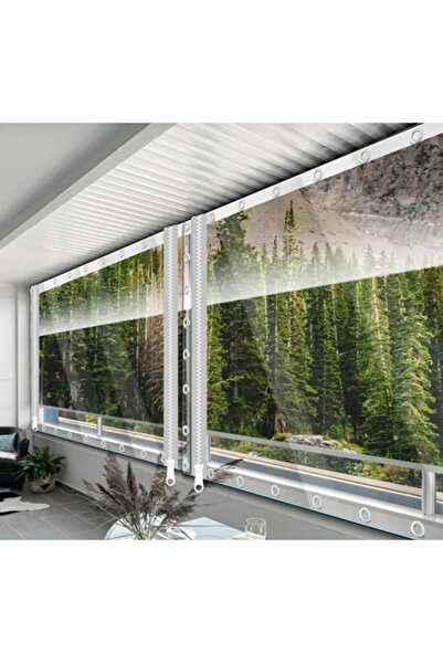 AK 2 x 5 Metre Fermuarlı Şeffaf Branda Pencereli Kuş Gözlü Balkon Perdesi