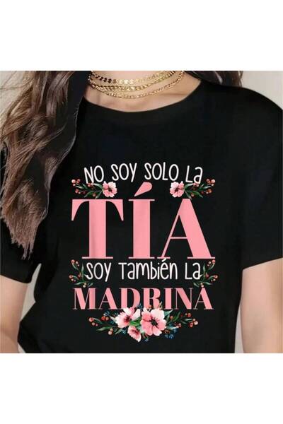 212Wear تي شيرت No Solo Tia Soy La Madrina، تي شيرت مطبوع برسومات جريئة، خفيف...