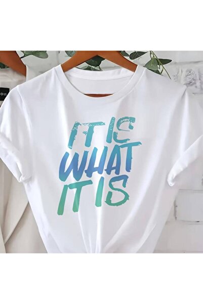 BASEPULSE 1pc Women's Casual Round Neck T-Shirt with "It Is What It Is" Lette...