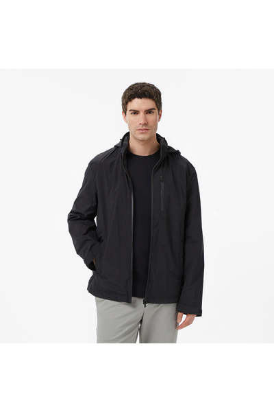 Nautica Erkek Siyah Regular Fit Dik Yaka Gizli Kapüşonlu Su İtici Yağmurluk