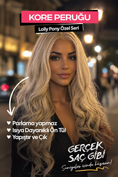 LOLLY PONY Dalgalı Küllü Platin Kore Fiber Sentetik Ön Tül Peruk