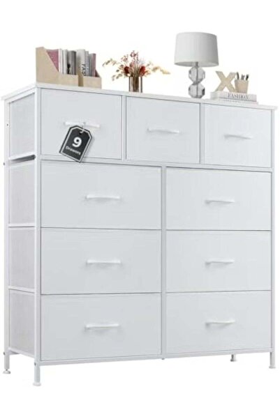 Nadrab Tall Dresser for Bedroom, Fabric Storage Tower with 9 Drawers, White