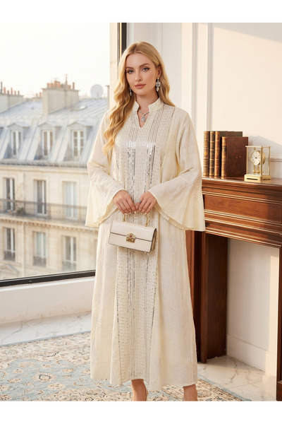 Greneric Sequined Abaya Dress, Flare Sleeve Modest Kaftan