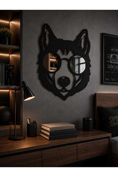 AyBu Prolaser & Design AyBu Design Gözlüklü Husky Duvar Dekoru ve Ayna - 25x3...