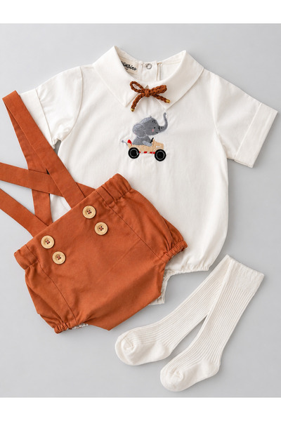 il mio bambino 100% Cotton Fabric Baby Boy Elephant Embroidered Concept Party...